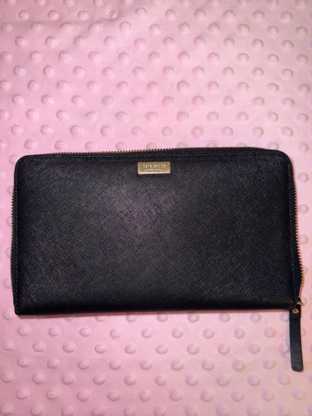 kate spade Black Zip Around Wallet with Gold Hardware